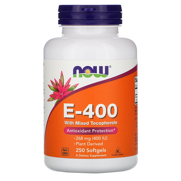 Now Foods, 혼합 토코페롤이 첨가된 E-400, 268mg(400IU), 소프트젤 250정