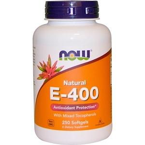 Now Foods, Натуральный витамин E-400 с разными типами токоферола, 250 желатиновых капсул