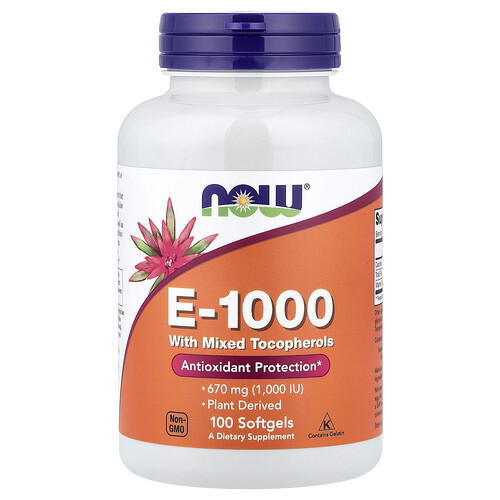 NOW Foods, E-1000 with Mixed Tocopherols, E-1000 mit gemischten Tocopherolen, 670 mg (1.000 IU), 100 Weichkapseln