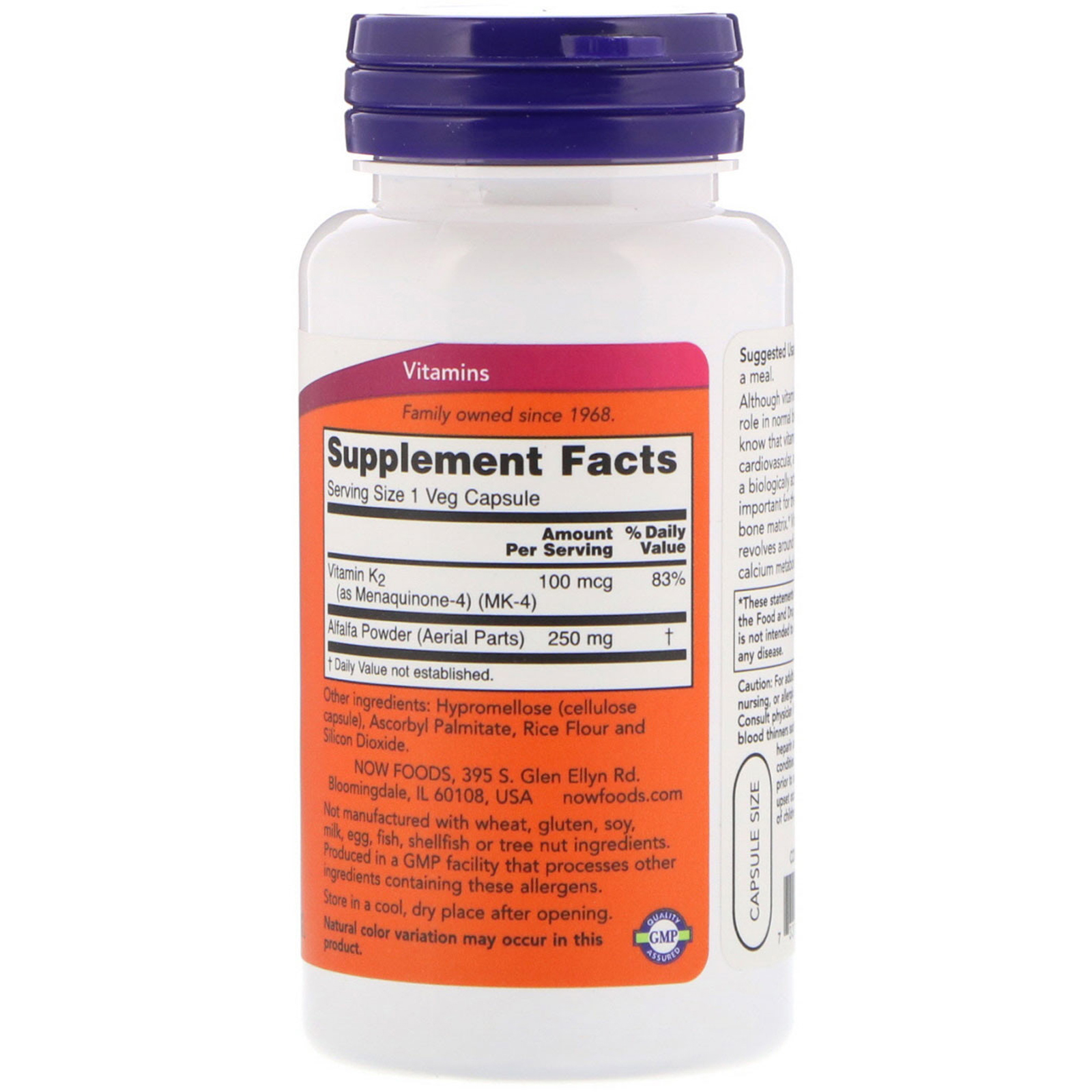 Now Foods, Vitamin K2, 100 mcg, 100 Veg Capsules iHerb
