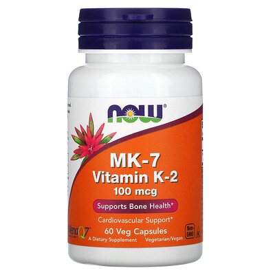

NOW Foods MK-7, витамин K2, 100 мкг, 60 растительных капсул