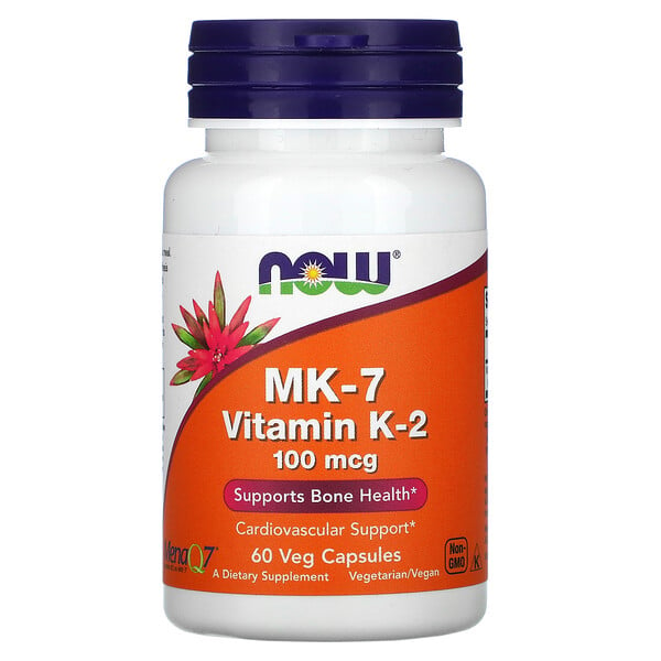 Now Foods, MK-7, витамин K2, 100 мкг, 60 растительных капсул