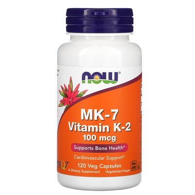 Now Foods MK-7, витамин K-2, 100 мкг, 120 растительных капсул