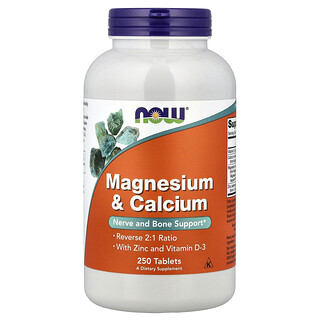 NOW Foods, Magnesio y calcio con zinc y vitamina D3, 250 comprimidos