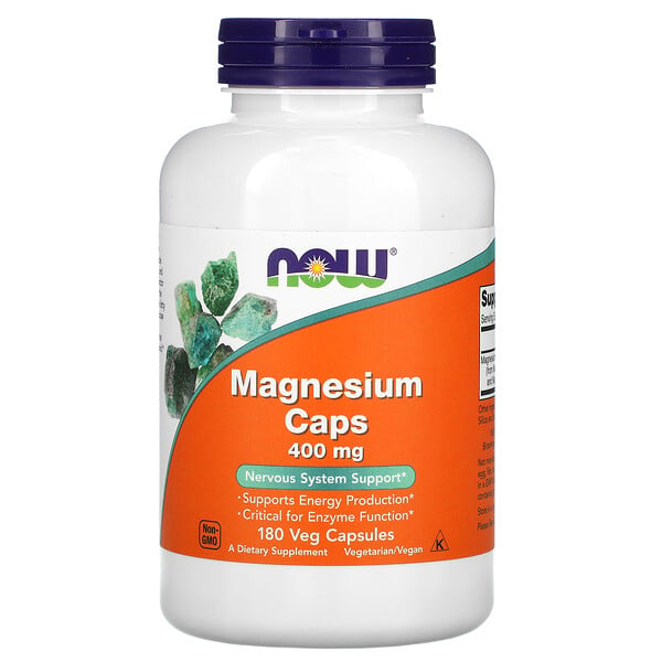 Now Foods, Magnesium Caps, Magnesium-Kapseln, 400 mg, 180 vegetarische Kapseln