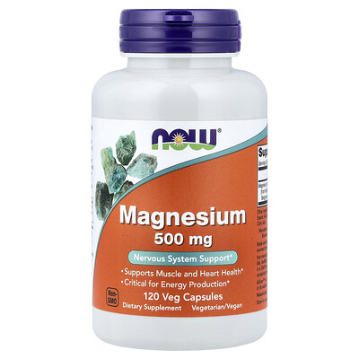 NOW Foods, Magnesio, 500 mg, 120 cápsulas vegetales