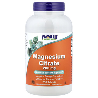 NOW Foods, Magnesiumsitrat, 200 mg, 250 tabletter