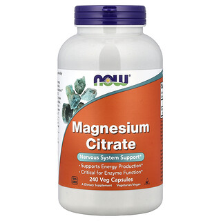 NOW Foods, Magnesiumsitrat, 240 vegetabilske kapsler (133 mg per kapsel)