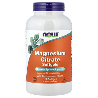 NOW Foods, Magnesiumsitrat, 180 mykgeler (133 mg per mykgel)