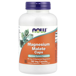 NOW Foods, Magnesium Malate Caps, Magnesiummalatkapseln, 95 mg, 180 pflanzliche Kapseln