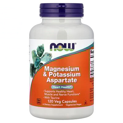 NOW Foods, Aspartato de magnesio y potasio con taurina, 120 cápsulas vegetales