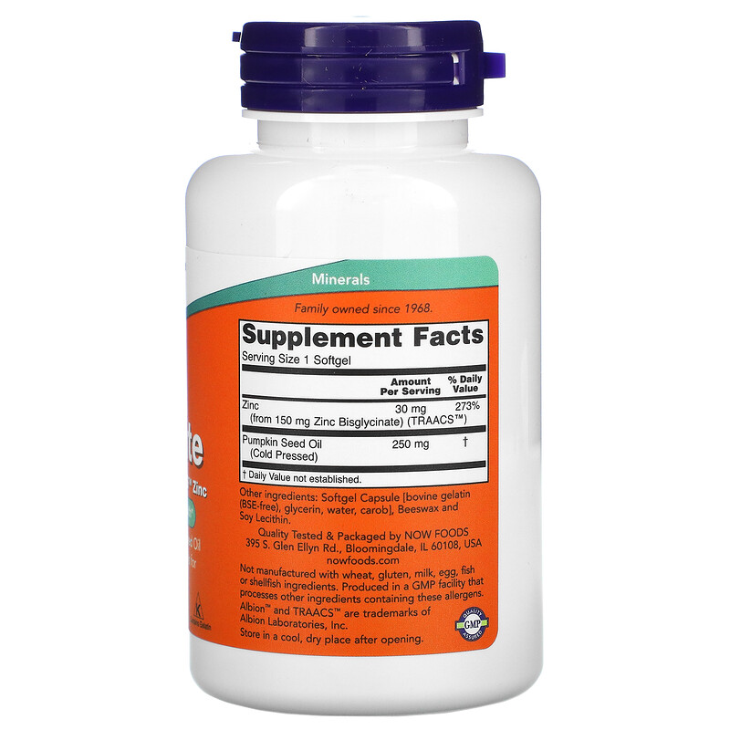 Now Foods, Zinc Glycinate, 120 Softgels iHerb