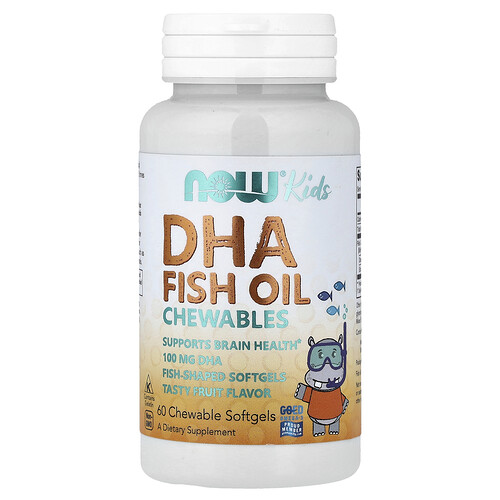 NOW Foods, Kid's DHA Fish Oil Chewables, DHA-Fischöl-Kautabletten für Kinder, leckere Früchte, 60 kaubare Weichkapseln