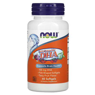 Now Foods Жевательная ДГК для детей, фруктовый вкус, 60 мягких таблеток