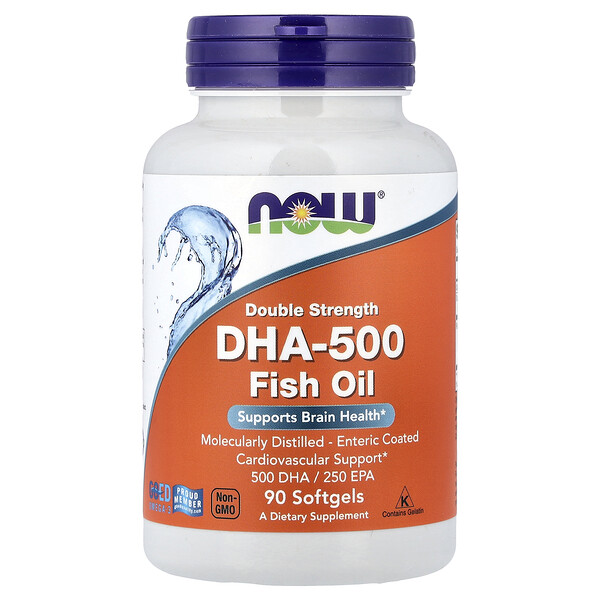 NOW Foods DHA-500 Fish Oil, 90 Softgels