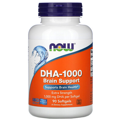 Now Foods DHA-1000 для улучшения работы мозга с повышенной силой действия, 1000 мг, 90 мягких таблеток
