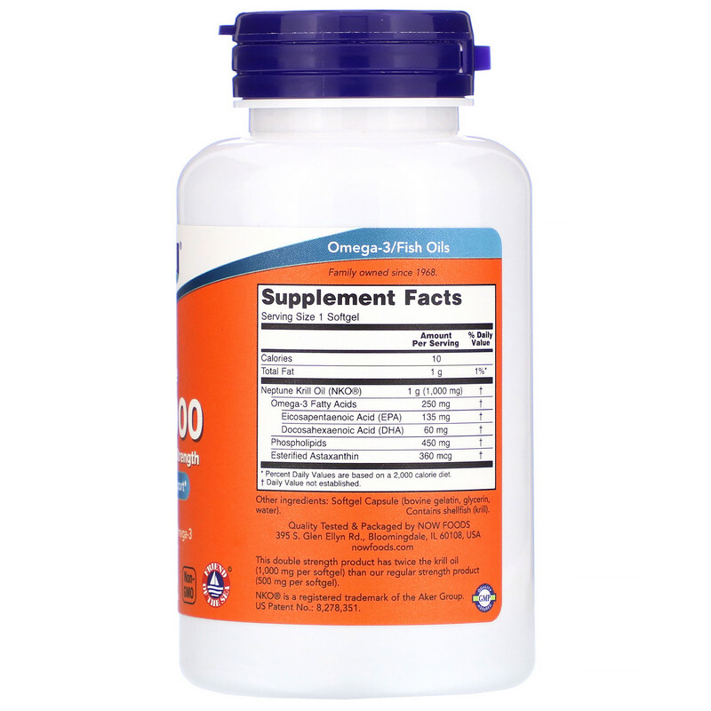 Now Foods, Neptune Krill 1000, Double Strength, 1,000 mg, 60 Softgels