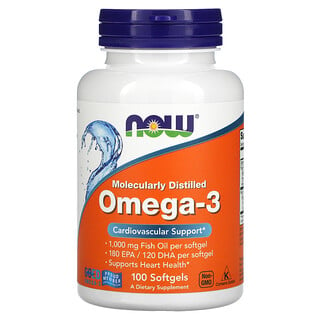 Now Foods, Omega-3 obtenido por destilación molecular, 100 cápsulas blandas