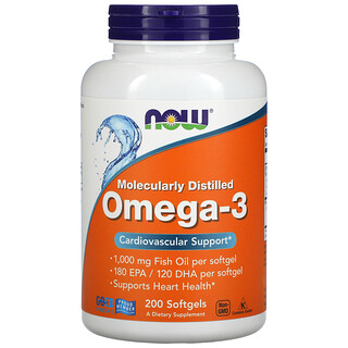 Now Foods, Oméga-3 distillé moléculairement, 200 capsules à enveloppe molle