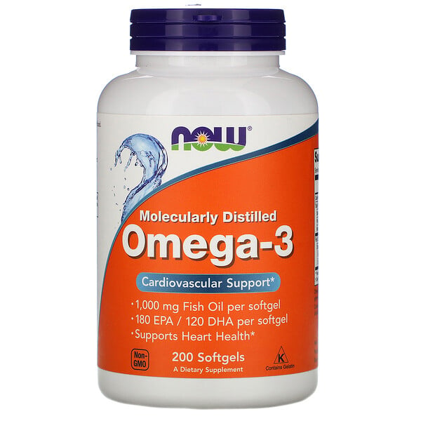 Now Foods, Omega-3, Molecularly Distilled, 200 Softgels