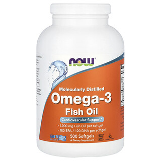 NOW Foods, Huile de poisson riche en oméga-3, 1000 mg, 500 capsules à enveloppe molle