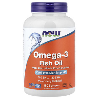NOW Foods, Omega-3-kalaöljy, 180 pehmeää kapselia