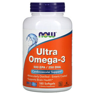 Now Foods, Ultra Omega-3, 500 ЭПК / 250 ДГК, 180 мягких таблеток, покрытых кишечнорастворимой оболочкой