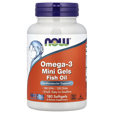 Product Image for NOW Foods, Omega-3 Mini Gels Fish Oil, 180 Softgels (0.5 g per Softgel)
