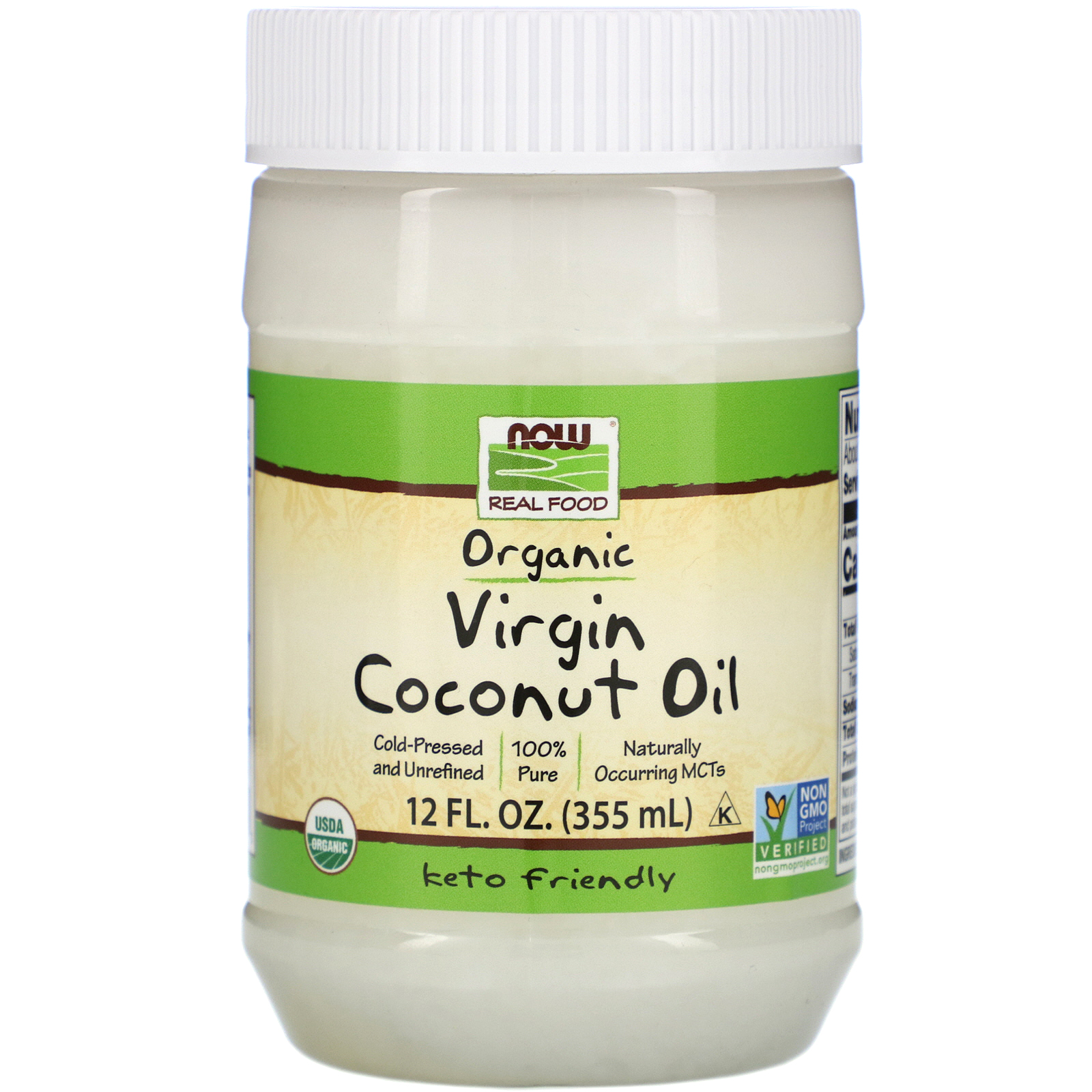 Now Foods, Real Food, Organic Virgin Coconut Oil, 12 fl oz (355 ml) - iHerb