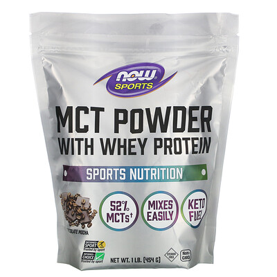 NOW Foods Sports порошок MCT с сывороточным протеином шоколадный мокко 454 г (1 фунт)