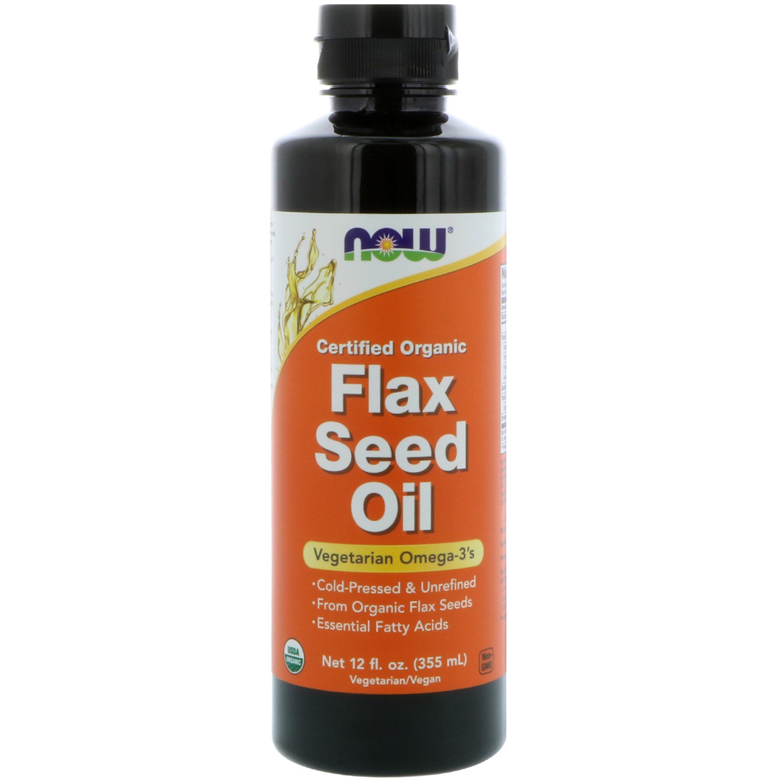Now Foods, Certified Organic, Flax Seed Oil, 12 fl oz (355 ml) - iHerb