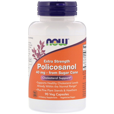 Now Foods Extra Strength Policosanol, 40 мг, 90 растительных капсул