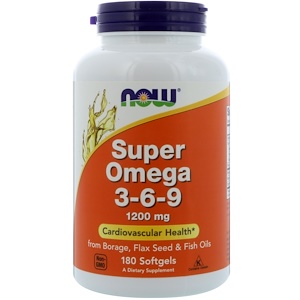 Now Foods, Супер Омега 3 - 6 - 9, 1200 мг., 180 капсул
