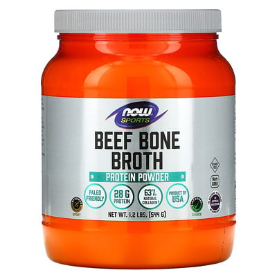 Now Foods Sports, Beef Bone Broth, Protein Powder , 1.2 lbs (544 g)