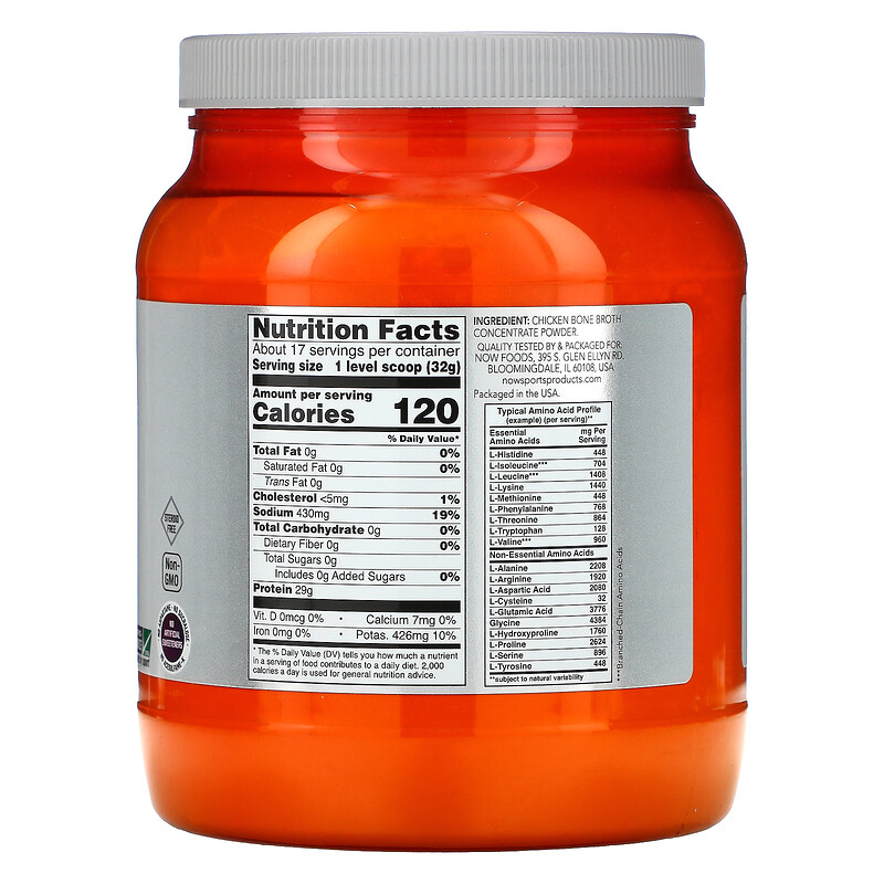 Now Foods, Sports, Chicken Bone Broth Protein Powder, 1.2 lbs (544 g