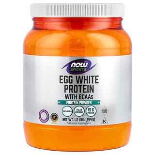 NOW Foods, Αθλητικά, Πρωτεΐνη από ασπράδι αυγού με BCAA, Πρωτεΐνη σε σκόνη, Χωρίς γεύση, 544 g