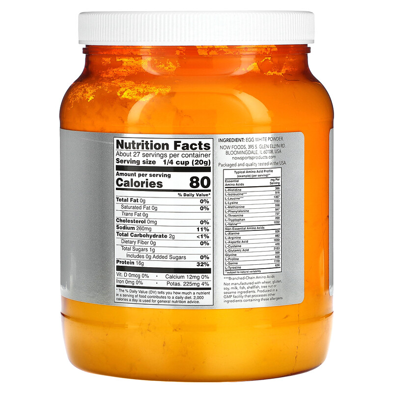 NOW Foods, Sports, Egg White Protein, Protein Powder, Unflavored, 1.2