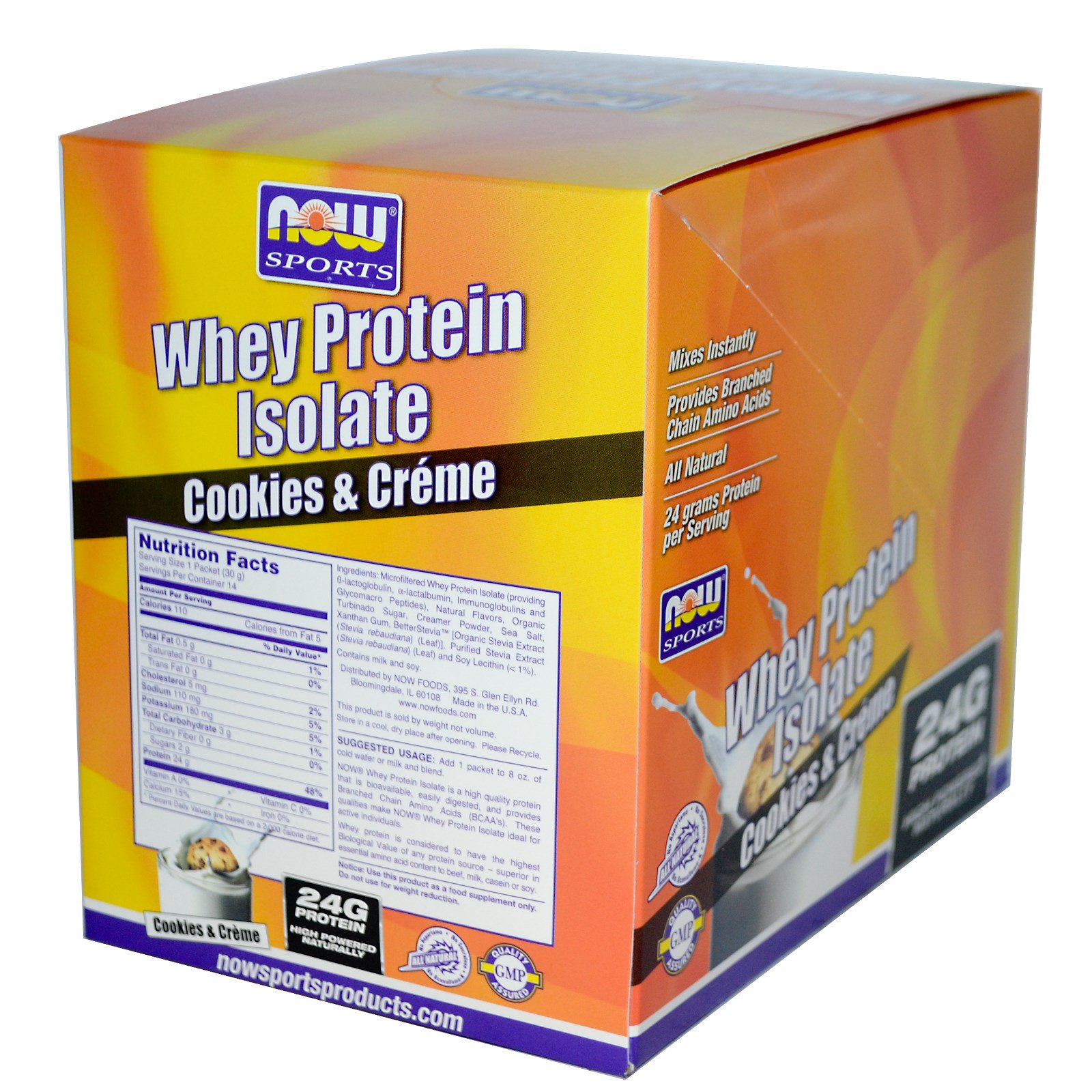 Now Foods, Sports, Whey Protein Isolate, Cookies & Cream, 14 Packets, 1