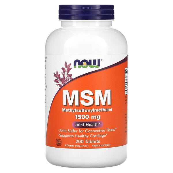NOW Foods, MSM、メチルスルフォニルメタン、1,500mg、200粒