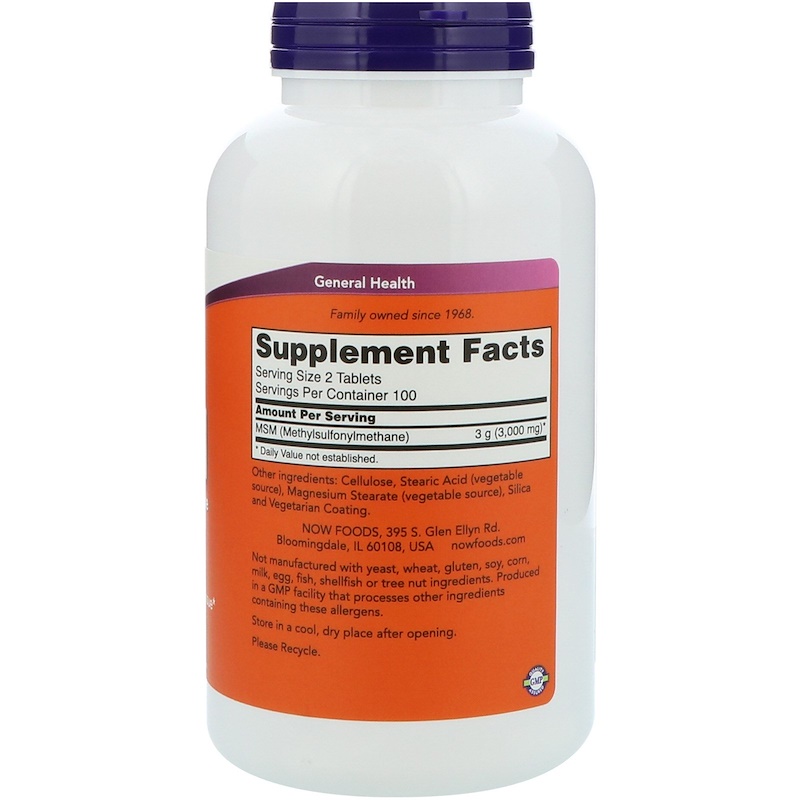 Now Foods, MSM, Methylsulphonylmethane, 1,500 mg, 200 Tablets iHerb