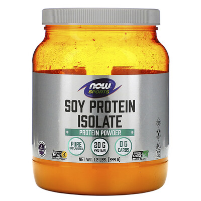 Now Foods Sports, изолят соевого белка, натуральный без вкуса, 544 г (1,2 фунта)