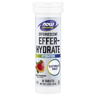NOW Foods, Sports, Effer-Hydrate Effervescent, pomeranč, jahoda, 10 tablet, 51 g (1,8 oz)