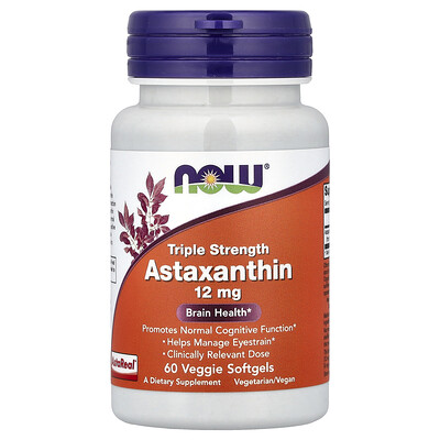 NOW Foods, Astaxantina, 12 mg, 60 cápsulas blandas vegetales