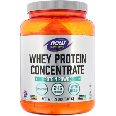 Now Foods Sports, Концентрированный сывороточный протеин, натуральный без вкусовых добавок, 1.5 фунтов (680 г)