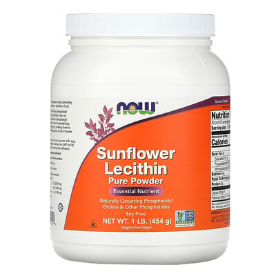 Now Foods подсолнечный лецитин, чистый порошок, 454 г (1 фунт)