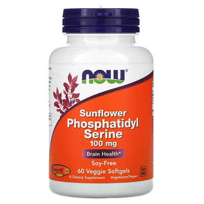 Now Foods Подсолнечный фосфатидилсерин, 100 мг, 60 растительных мягких таблеток