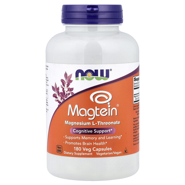 NOW Foods Magtein®, Magnesium L-Threonate, 180 Veg Capsules (48 mg per Capsule)