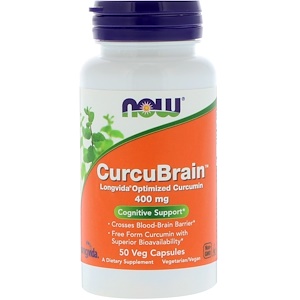 Now Foods, CurcuBrain, когнитивная поддержка, 400 мг, 50 растительных капсул инструкция, применение, состав, противопоказания