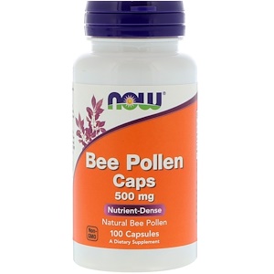 Now Foods, Капсулы с пчелиной пыльцой, 500 мг, 100 капсул
