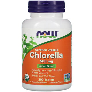 Now Foods, Clorela orgánica certificada, 500 mg, 200 comprimidos